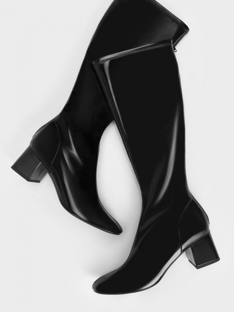 μποτεσ μεχρι το γονατο Charles And Keith λουστρινι Block Heel μαυρα | 92147-AOTG