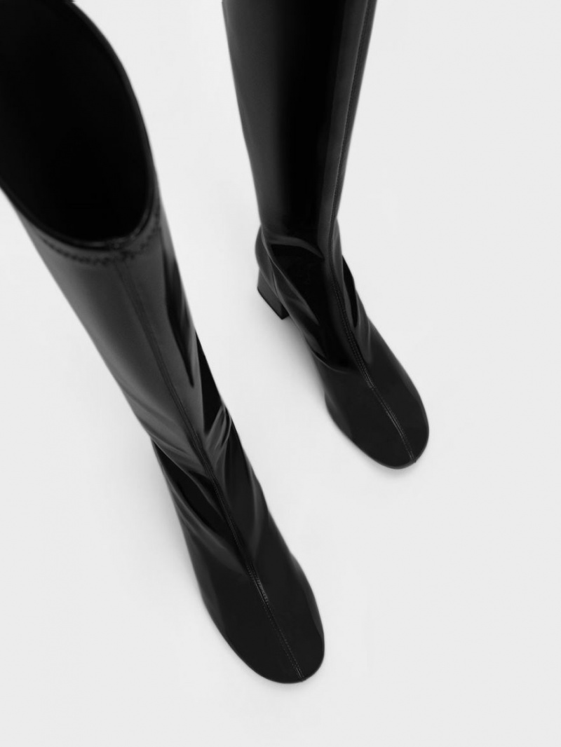 μποτεσ μεχρι το γονατο Charles And Keith λουστρινι Block Heel μαυρα | 92147-AOTG
