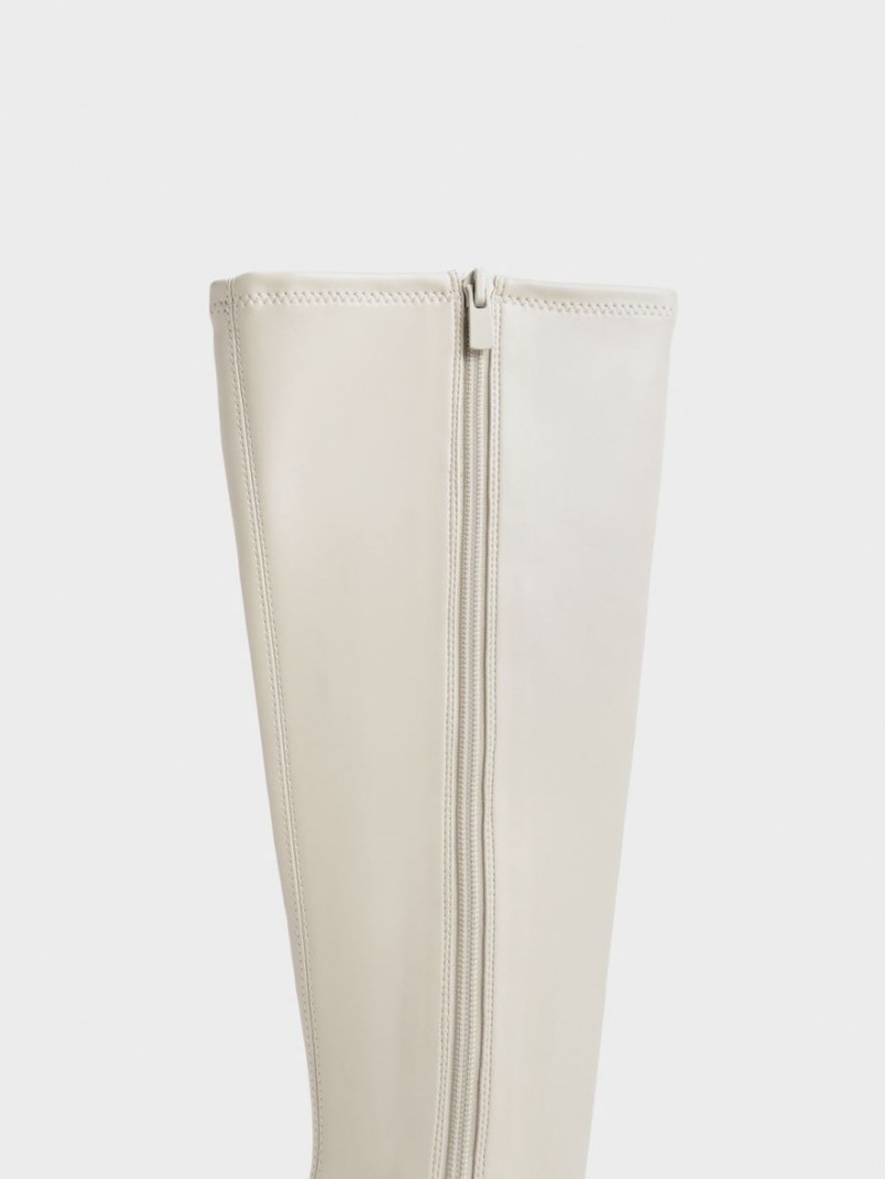 μποτεσ μεχρι το γονατο Charles And Keith φλατ ασπρα | 61702-NFVC