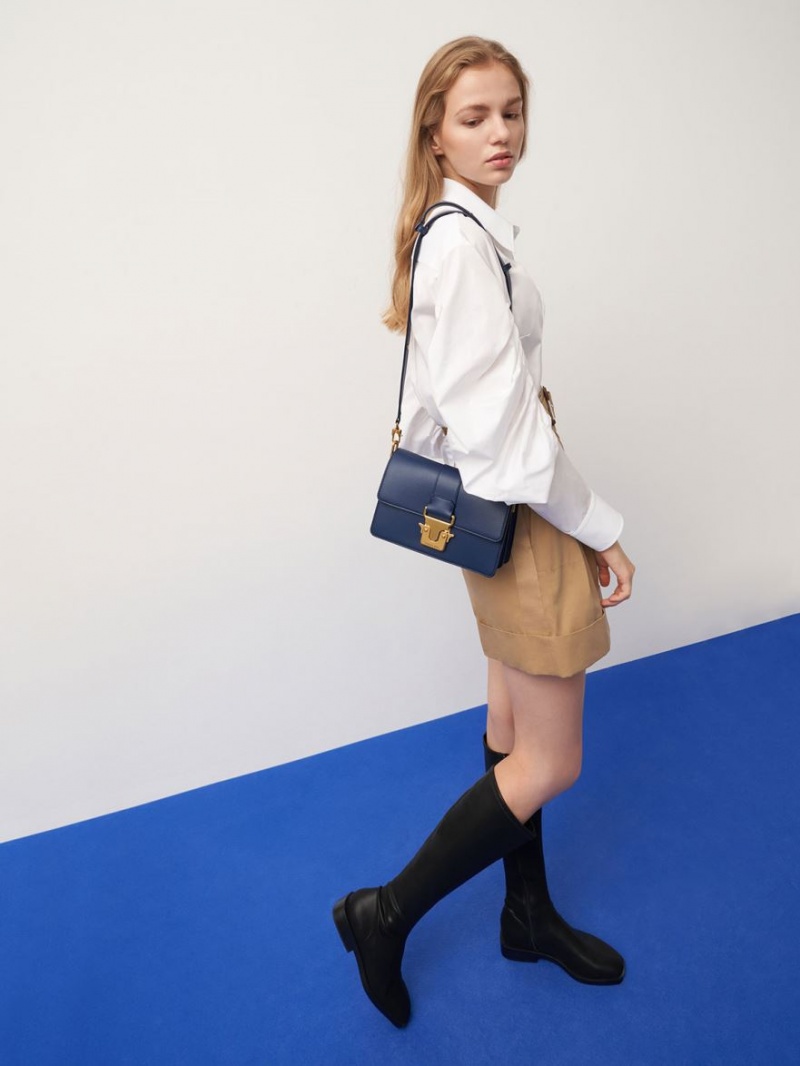 μποτεσ μεχρι το γονατο Charles And Keith φλατ μαυρα | 85743-OBUT