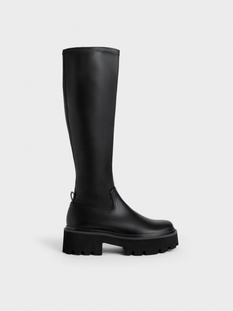 μποτεσ μεχρι το γονατο Charles And Keith Χοντρός flatforms μαυρα | 29716-MAWC