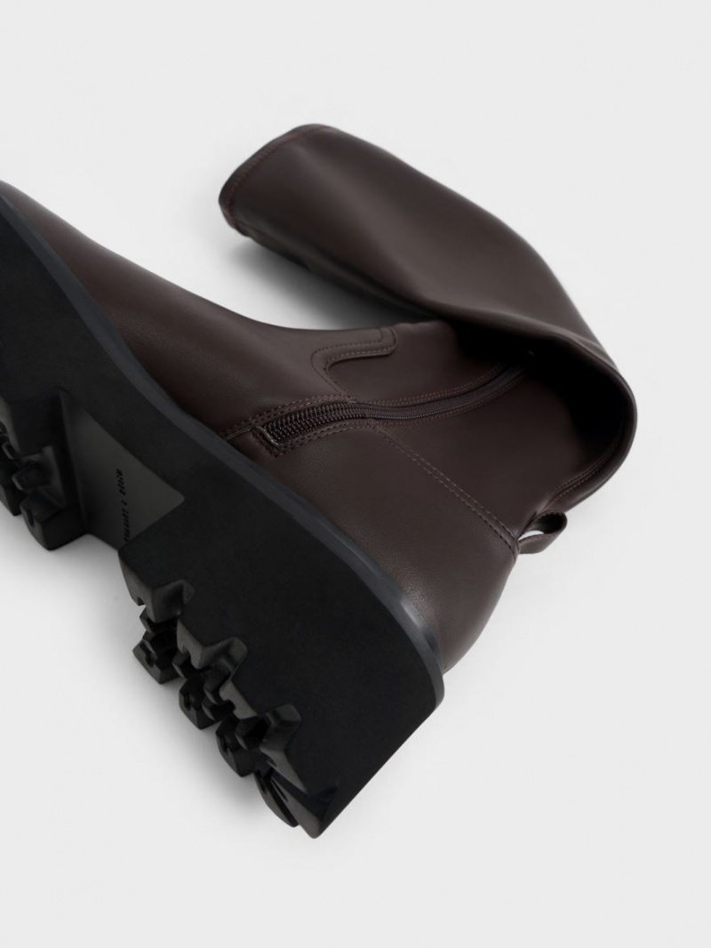 μποτεσ μεχρι το γονατο Charles And Keith Χοντρός flatforms σκούρο καφε | 64187-ATBG