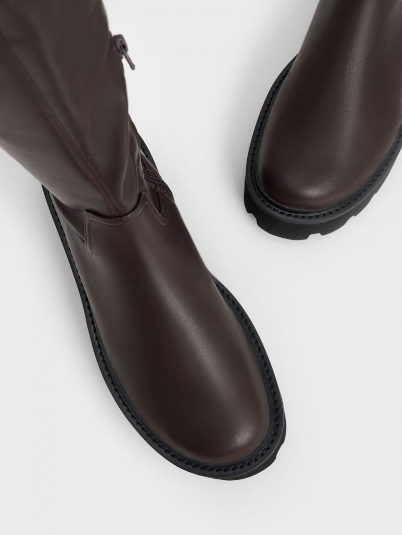 μποτεσ μεχρι το γονατο Charles And Keith Χοντρός flatforms σκούρο καφε | 64187-ATBG