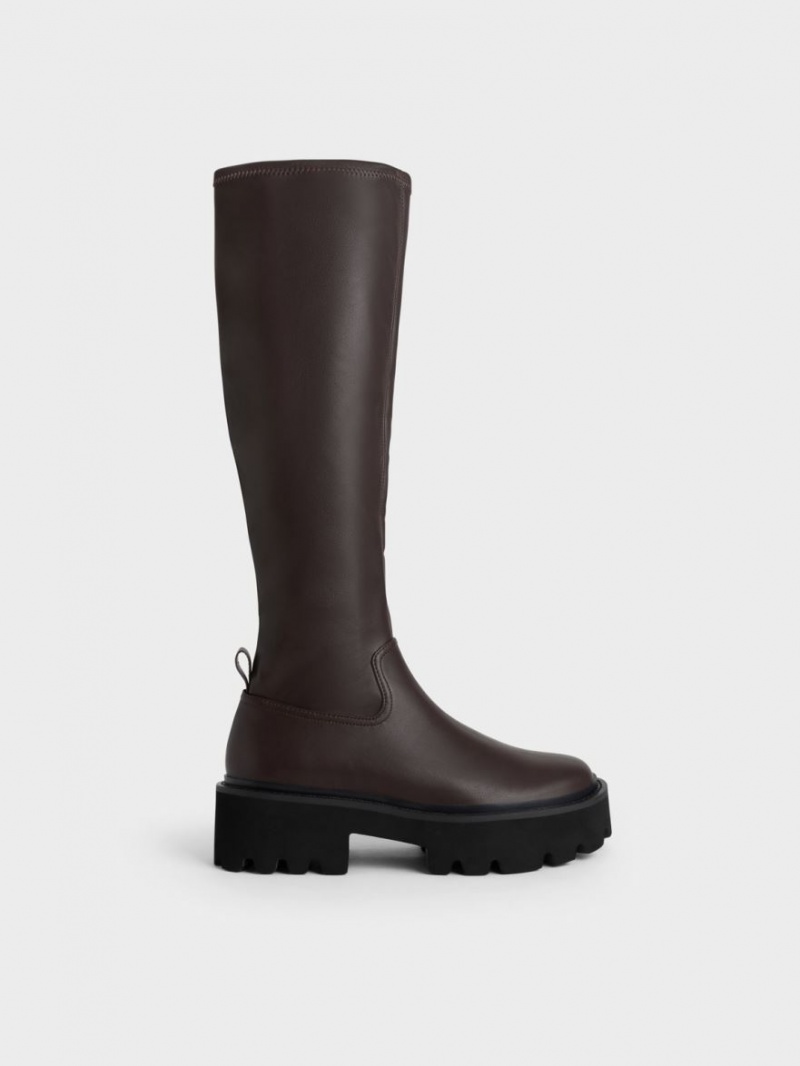μποτεσ μεχρι το γονατο Charles And Keith Χοντρός flatforms σκούρο καφε | 64187-ATBG