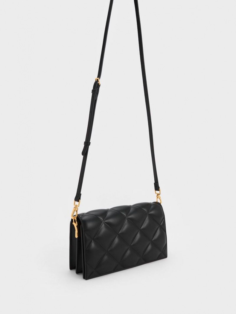 τσάντα clutch Charles And Keith Alcott Scarf Handle Καπιτονέ μαυρα | 03694-GQKB