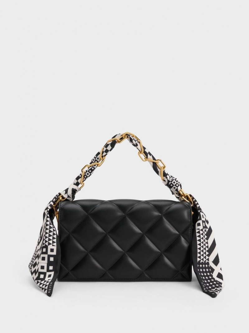 τσάντα clutch Charles And Keith Alcott Scarf Handle Καπιτονέ μαυρα | 03694-GQKB