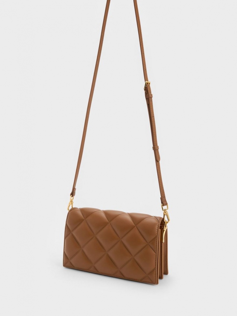 τσάντα clutch Charles And Keith Alcott Scarf Handle Καπιτονέ σοκολάτα | 38729-XHWL