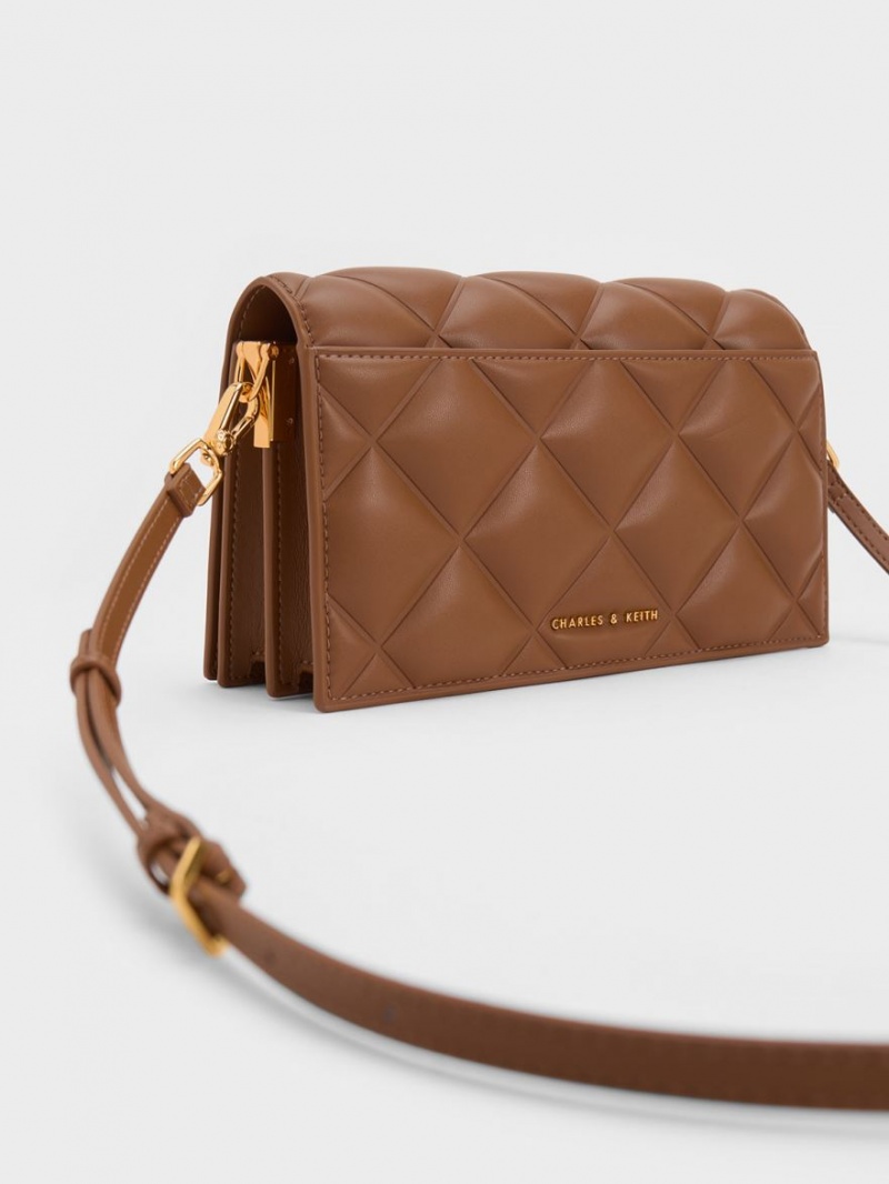 τσάντα clutch Charles And Keith Alcott Scarf Handle Καπιτονέ σοκολάτα | 38729-XHWL