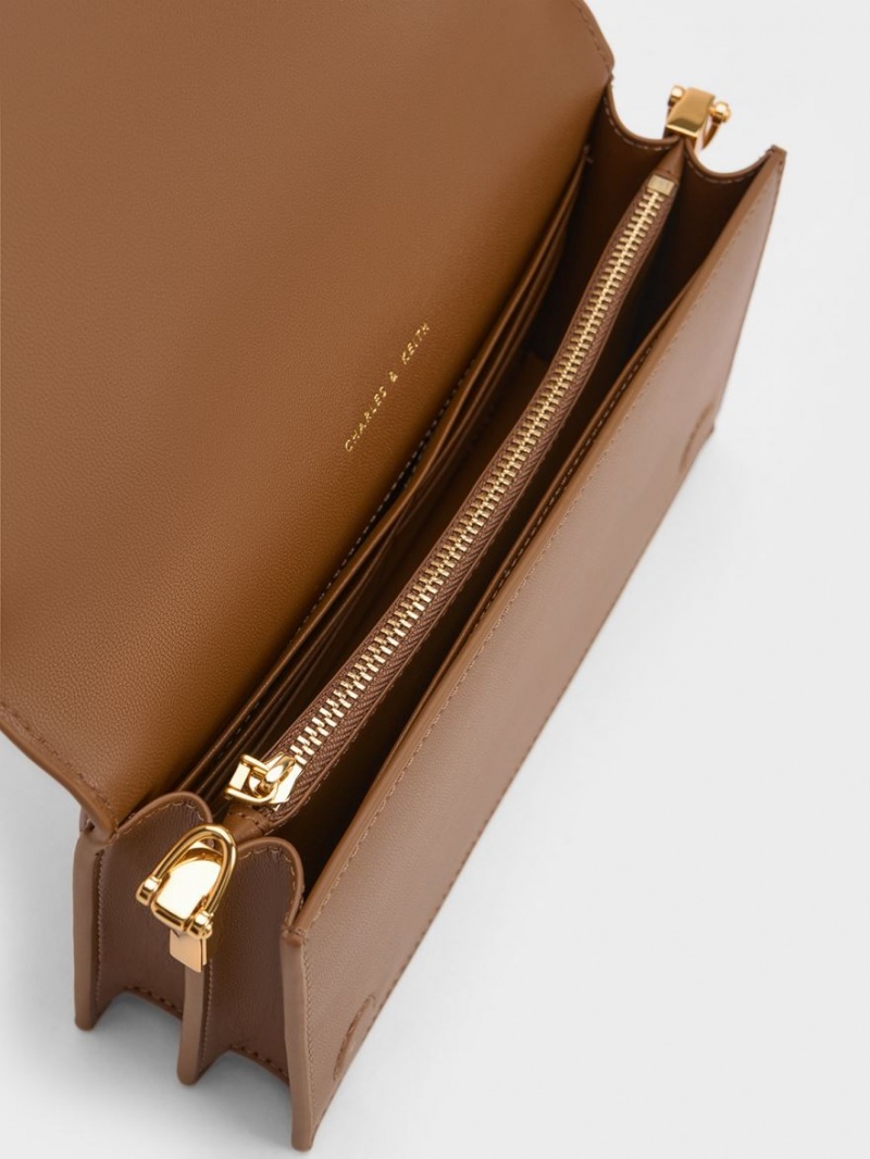 τσάντα clutch Charles And Keith Alcott Scarf Handle Καπιτονέ σοκολάτα | 38729-XHWL