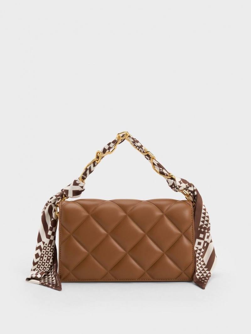 τσάντα clutch Charles And Keith Alcott Scarf Handle Καπιτονέ σοκολάτα | 38729-XHWL