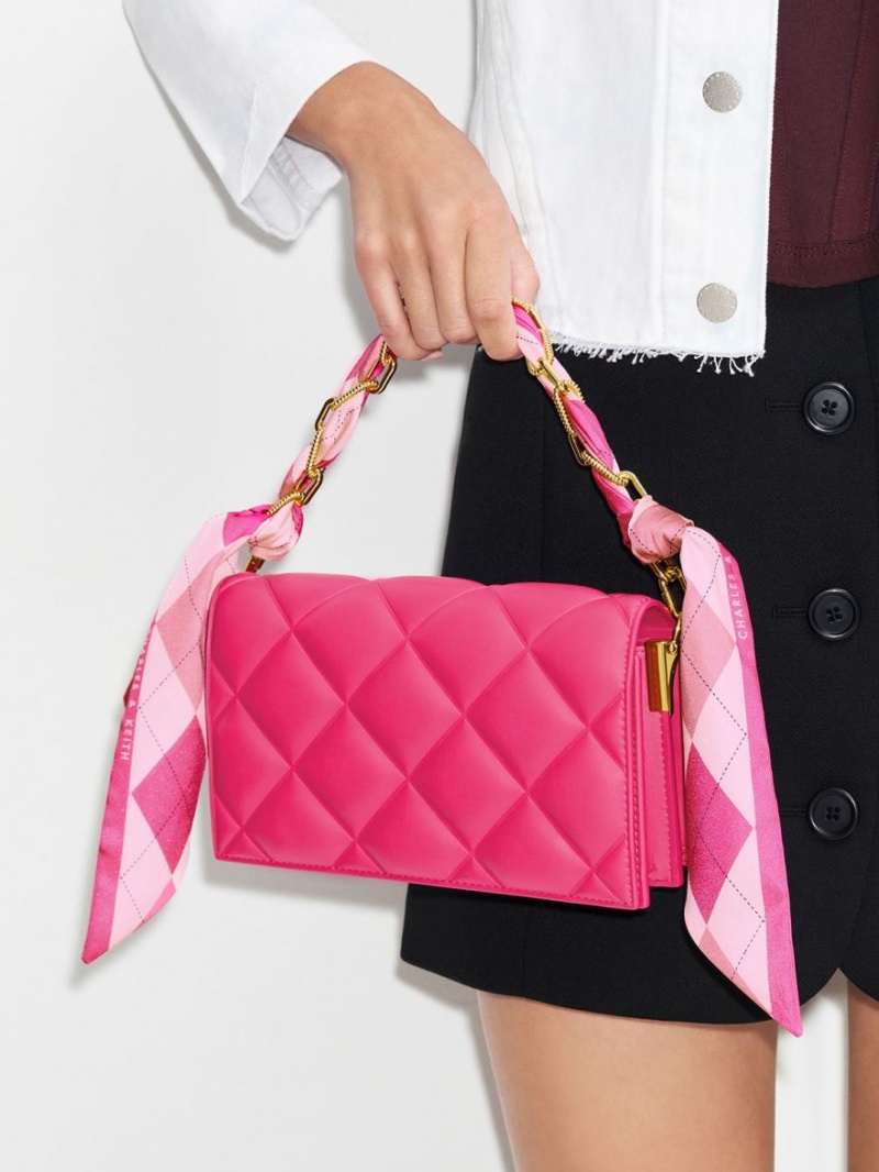 τσάντα clutch Charles And Keith Alcott Scarf Handle Καπιτονέ ροζ | 19452-GJPZ