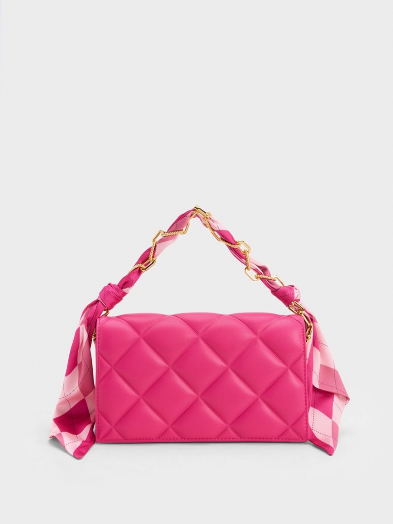 τσάντα clutch Charles And Keith Alcott Scarf Handle Καπιτονέ ροζ | 19452-GJPZ