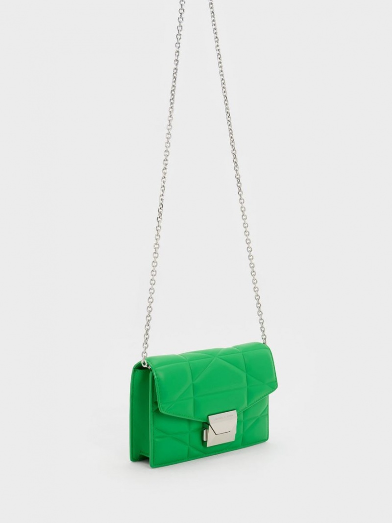 τσάντα clutch Charles And Keith Blanche Chevron Chain-λουρακια πρασινο | 29481-WITO