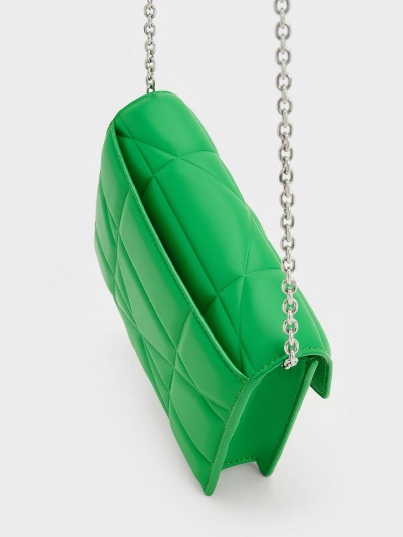 τσάντα clutch Charles And Keith Blanche Chevron Chain-λουρακια πρασινο | 29481-WITO