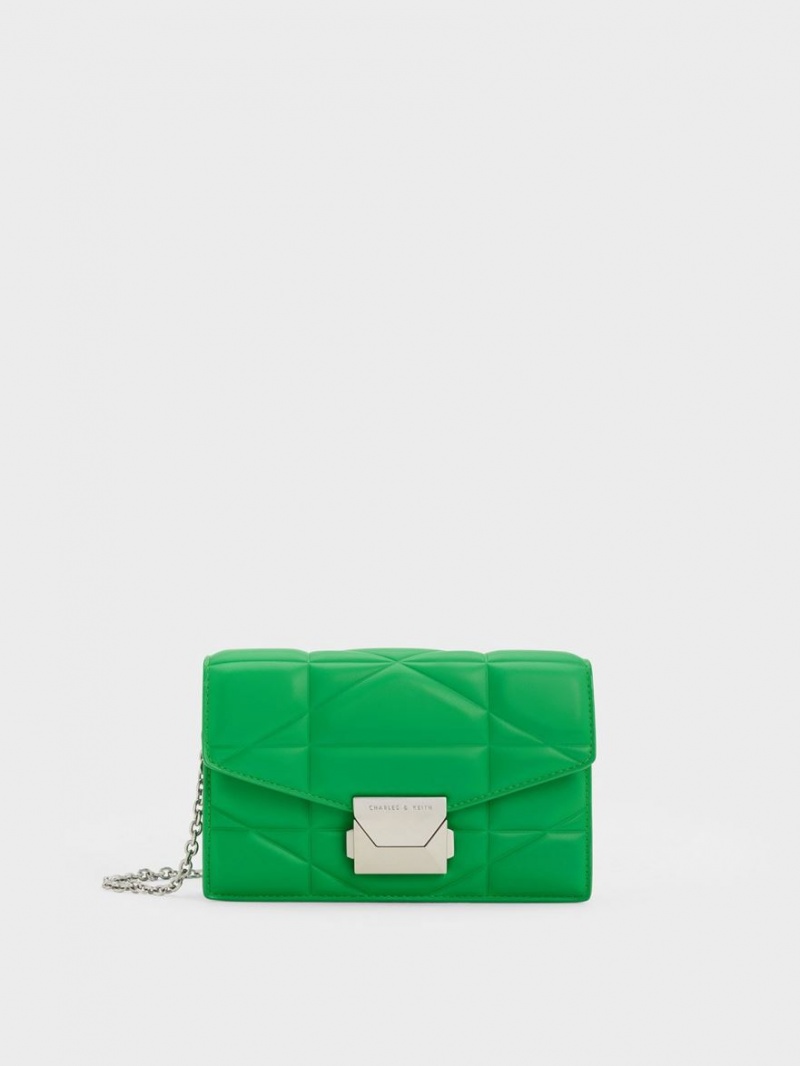 τσάντα clutch Charles And Keith Blanche Chevron Chain-λουρακια πρασινο | 29481-WITO
