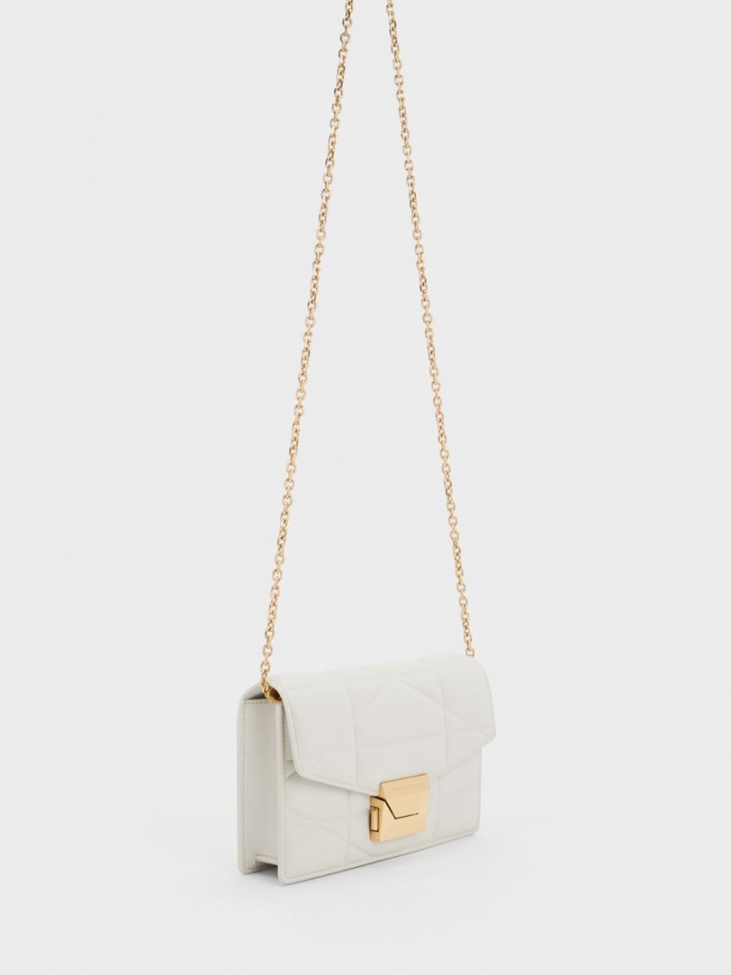 τσάντα clutch Charles And Keith Blanche Chevron Chain-λουρακια ασπρα | 32540-XIDV