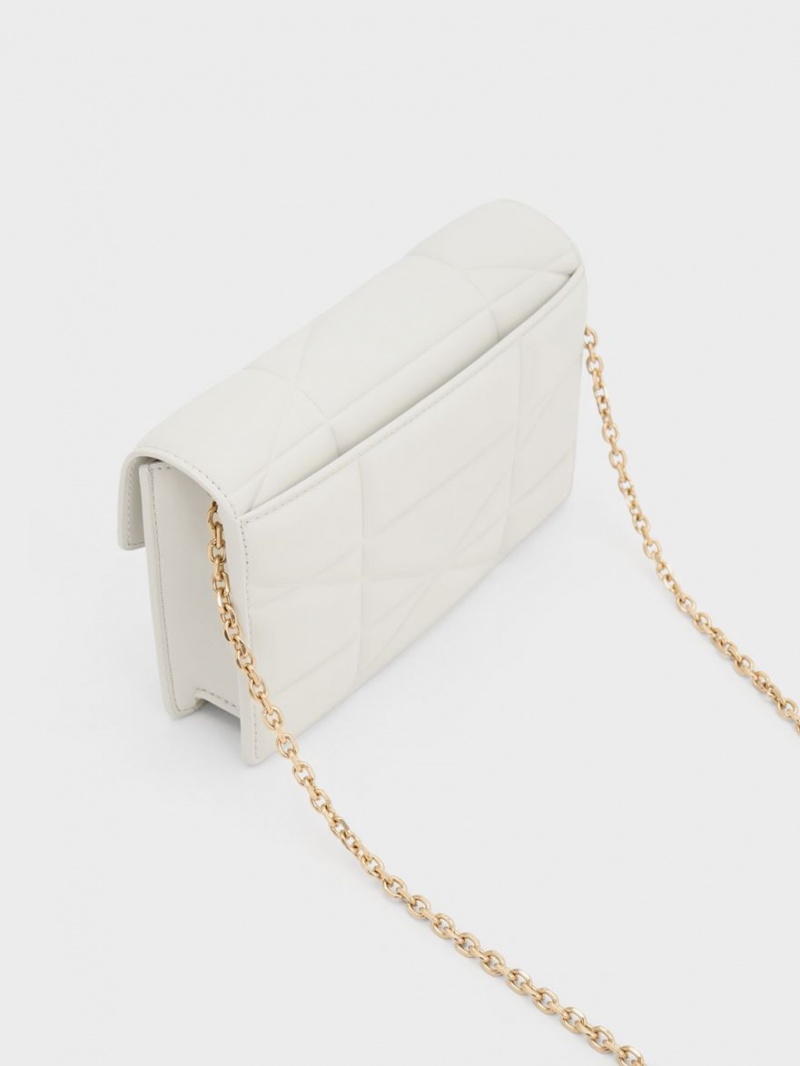 τσάντα clutch Charles And Keith Blanche Chevron Chain-λουρακια ασπρα | 32540-XIDV