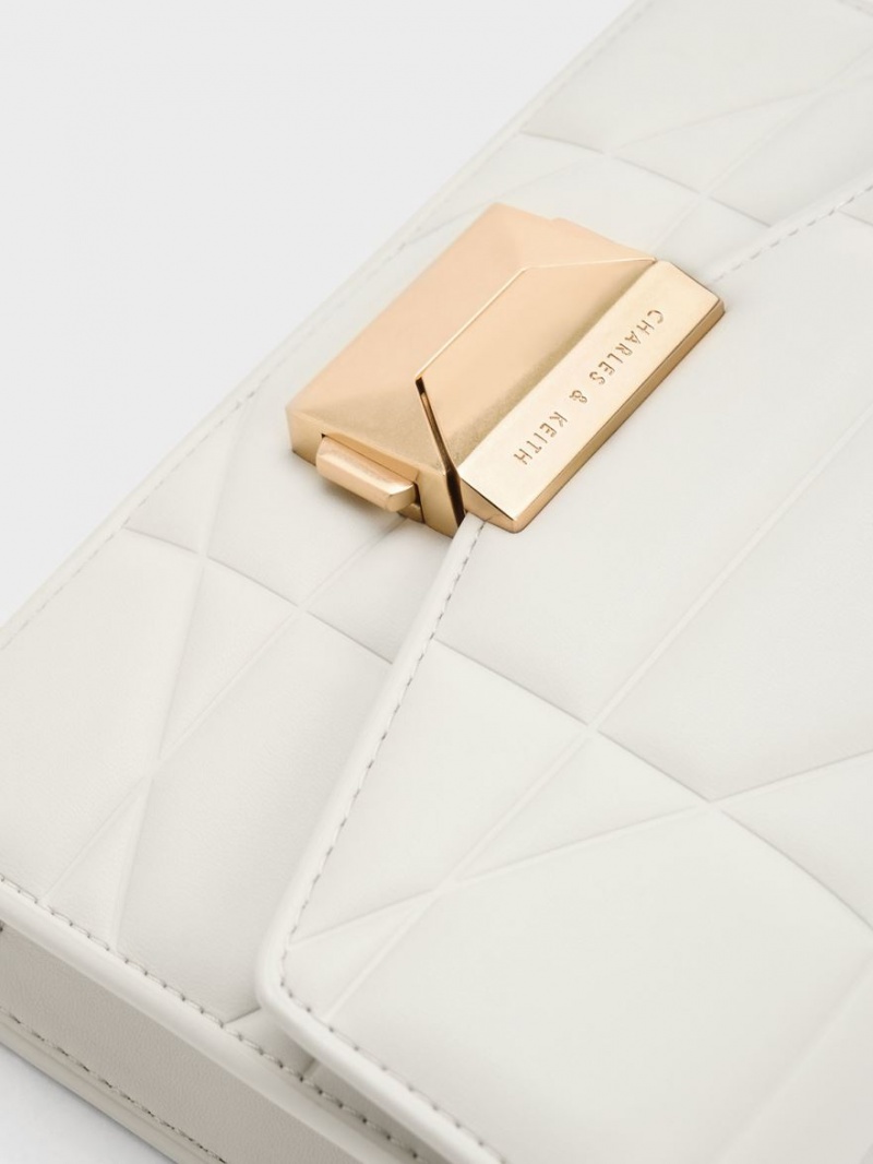 τσάντα clutch Charles And Keith Blanche Chevron Chain-λουρακια ασπρα | 32540-XIDV