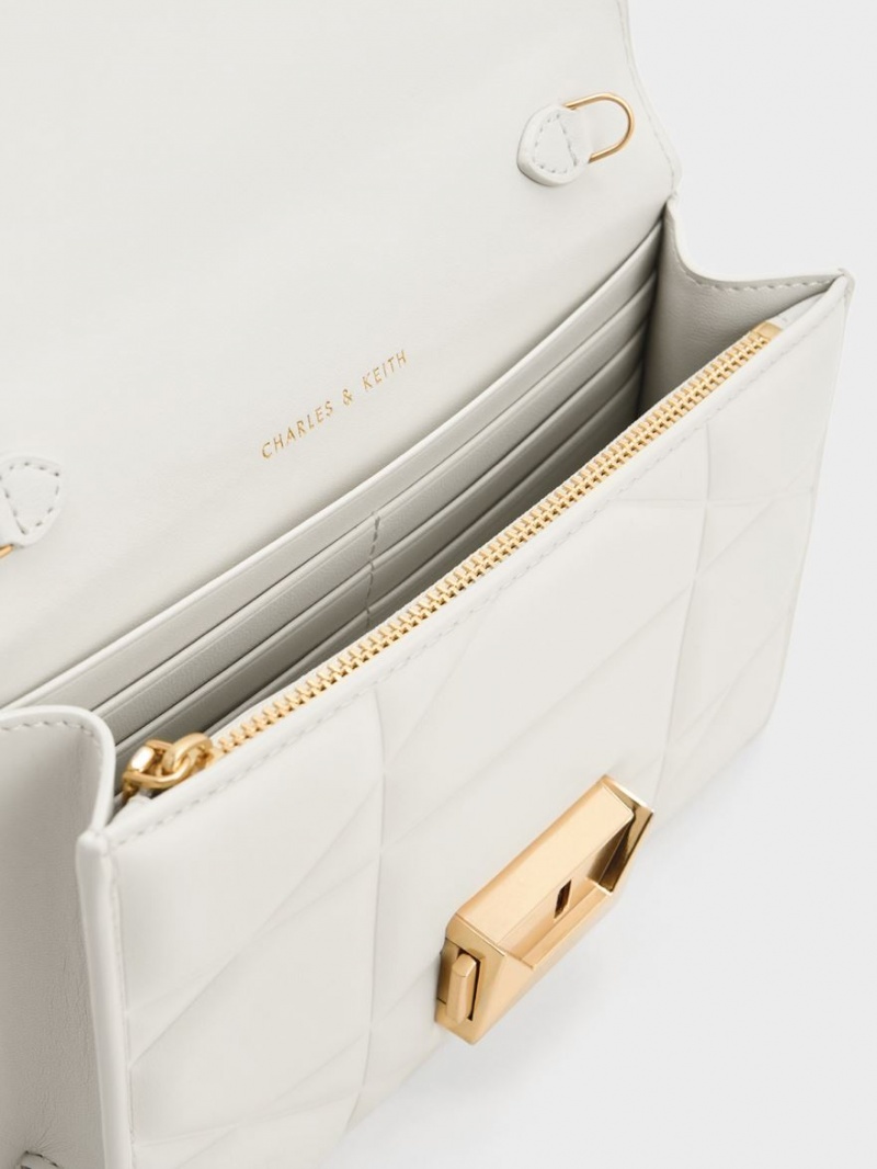 τσάντα clutch Charles And Keith Blanche Chevron Chain-λουρακια ασπρα | 32540-XIDV