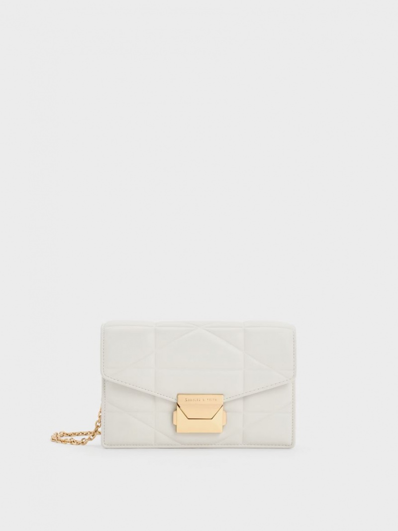 τσάντα clutch Charles And Keith Blanche Chevron Chain-λουρακια ασπρα | 32540-XIDV