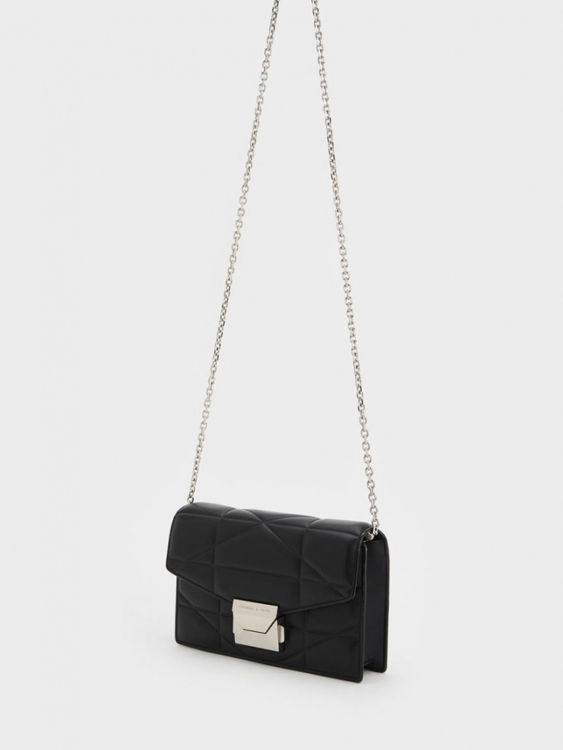 τσάντα clutch Charles And Keith Blanche Chevron Chain-λουρακια μαυρα | 12560-EJLU