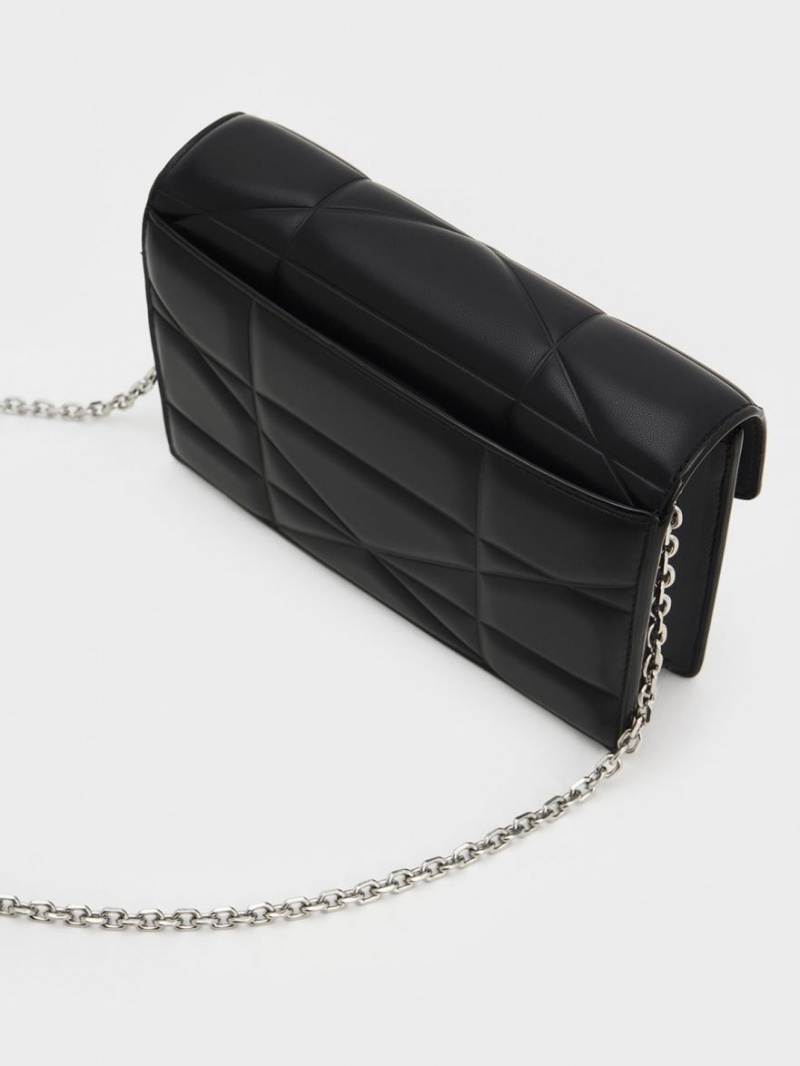 τσάντα clutch Charles And Keith Blanche Chevron Chain-λουρακια μαυρα | 12560-EJLU