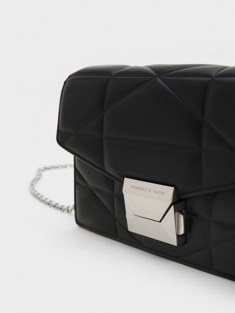 τσάντα clutch Charles And Keith Blanche Chevron Chain-λουρακια μαυρα | 12560-EJLU