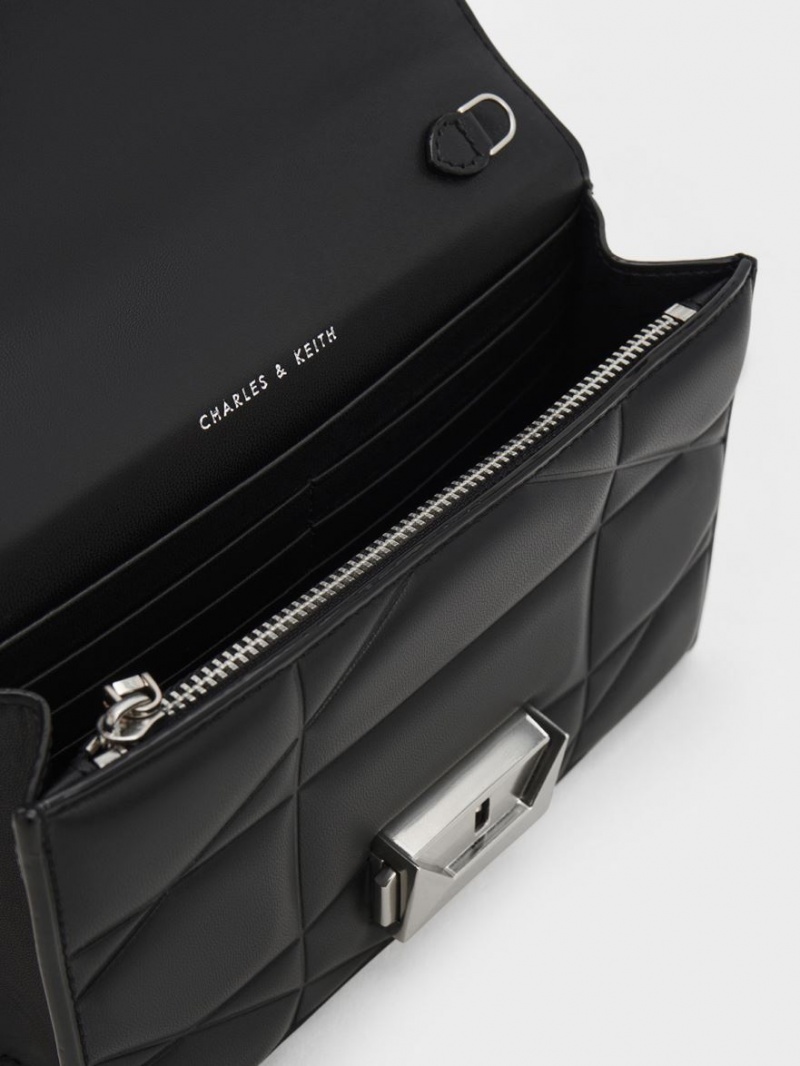 τσάντα clutch Charles And Keith Blanche Chevron Chain-λουρακια μαυρα | 12560-EJLU