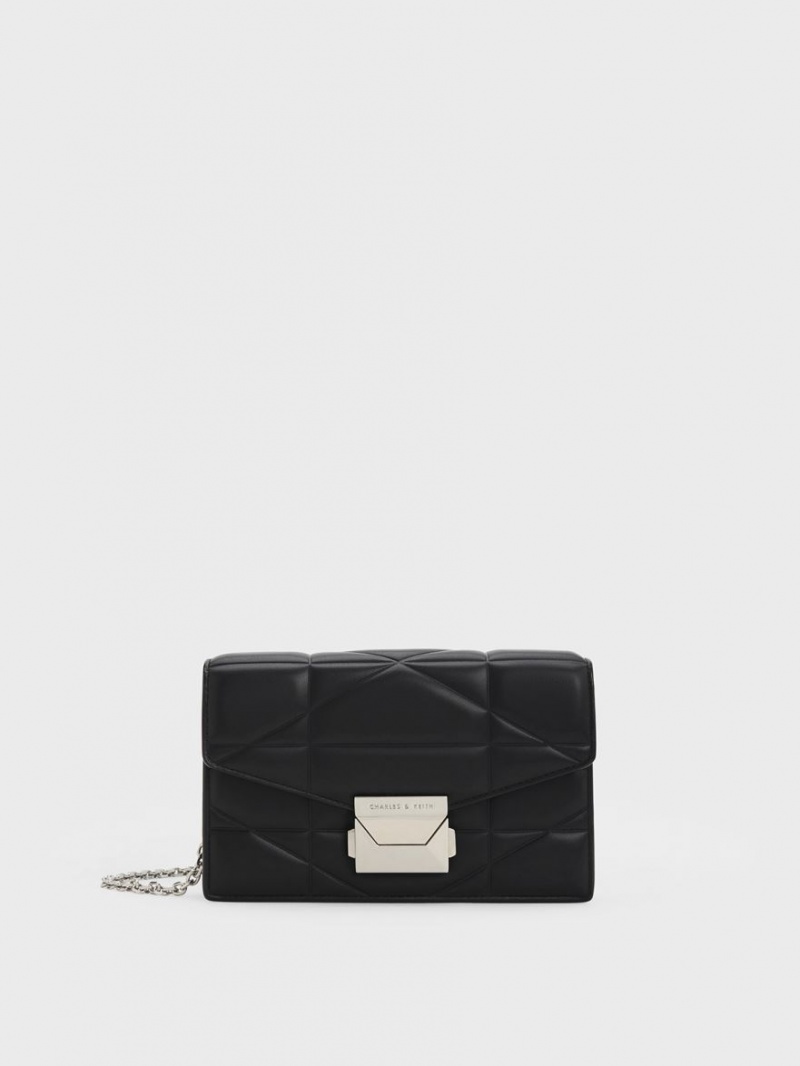 τσάντα clutch Charles And Keith Blanche Chevron Chain-λουρακια μαυρα | 12560-EJLU