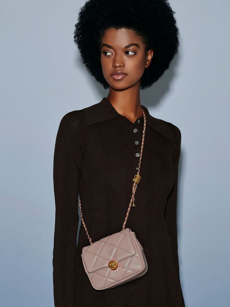 τσάντα clutch Charles And Keith Braided Chain-Handle Καπιτονέ Evening Μπεζ | 74203-GODJ