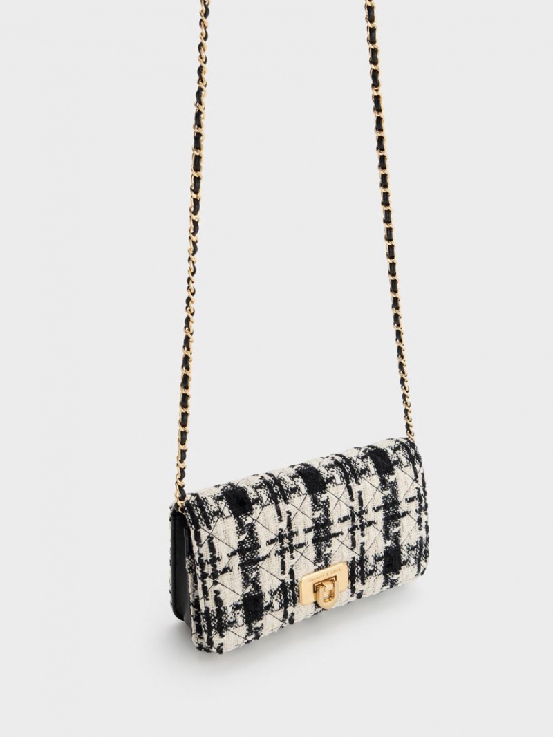 τσάντα clutch Charles And Keith Cressida Tweed Push-Lock μαυρα ασπρα | 34167-VJYB