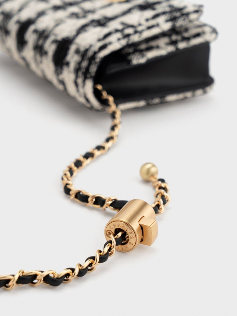 τσάντα clutch Charles And Keith Cressida Tweed Push-Lock μαυρα ασπρα | 34167-VJYB