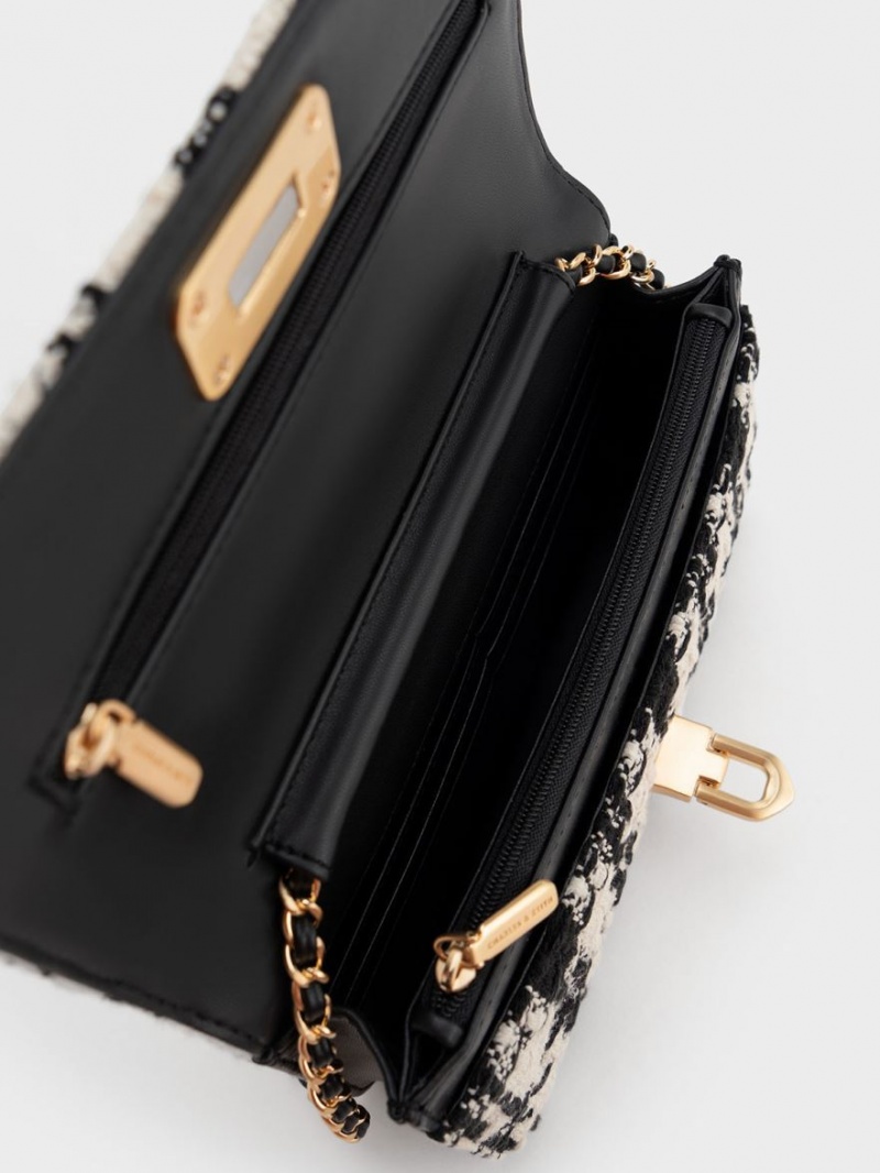 τσάντα clutch Charles And Keith Cressida Tweed Push-Lock μαυρα ασπρα | 34167-VJYB