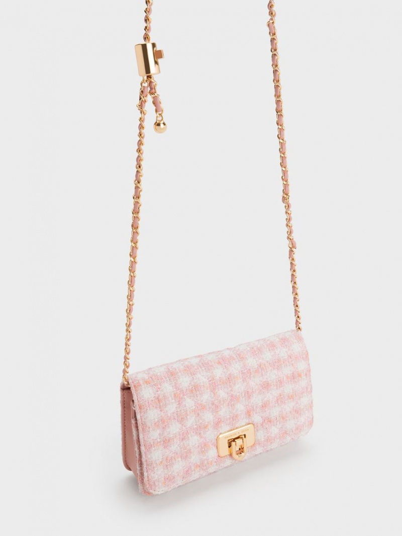 τσάντα clutch Charles And Keith Cressida Tweed Push-Lock ροζ | 79821-YCSH