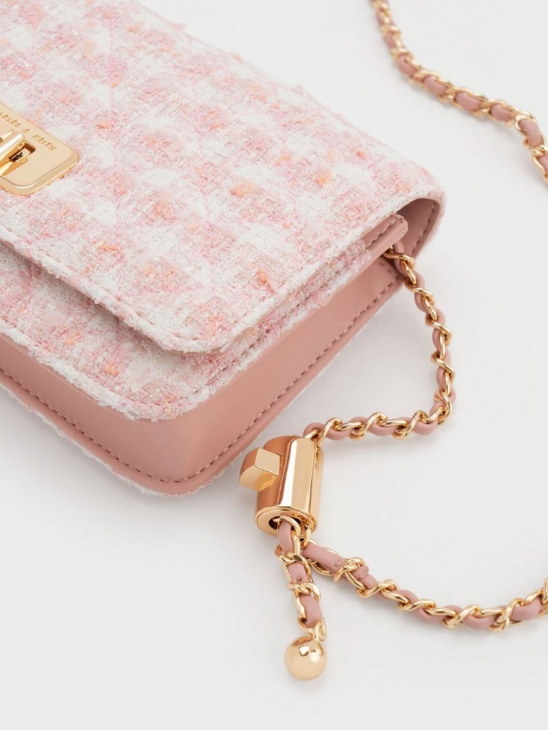 τσάντα clutch Charles And Keith Cressida Tweed Push-Lock ροζ | 79821-YCSH