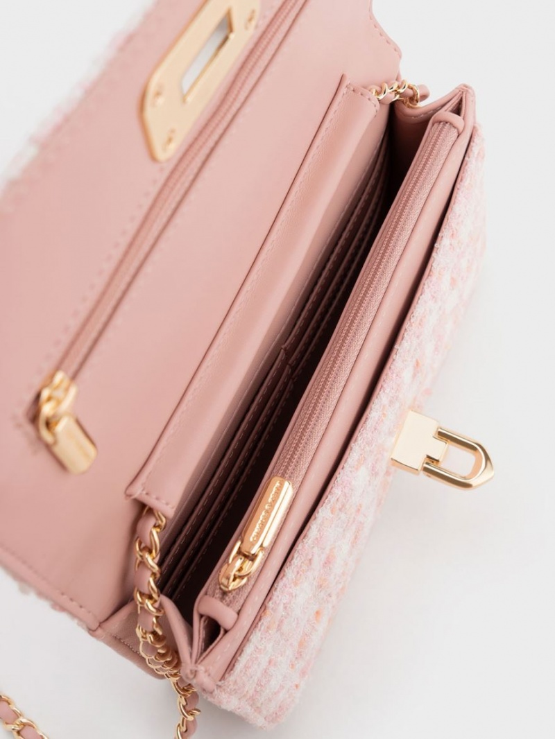 τσάντα clutch Charles And Keith Cressida Tweed Push-Lock ροζ | 79821-YCSH