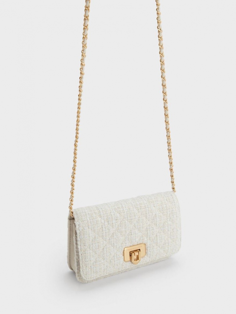 τσάντα clutch Charles And Keith Cressida Tweed Push-Lock ασπρα | 37084-LHPX