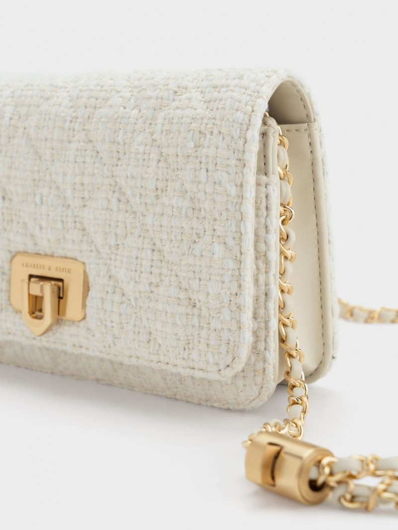 τσάντα clutch Charles And Keith Cressida Tweed Push-Lock ασπρα | 37084-LHPX