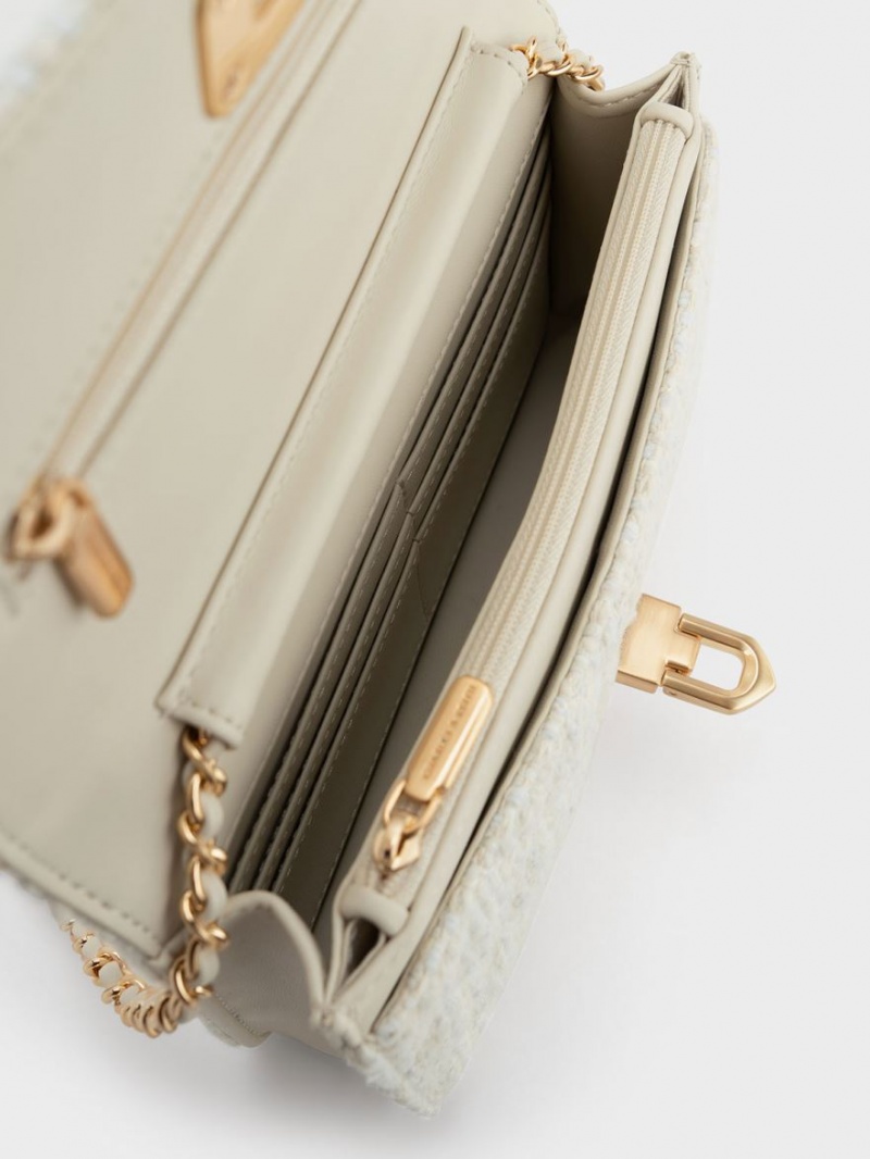 τσάντα clutch Charles And Keith Cressida Tweed Push-Lock ασπρα | 37084-LHPX