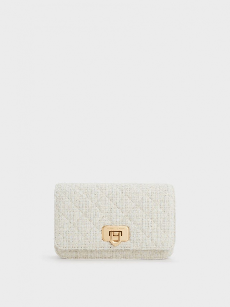 τσάντα clutch Charles And Keith Cressida Tweed Push-Lock ασπρα | 37084-LHPX
