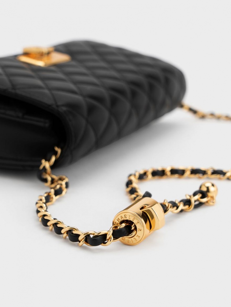 τσάντα clutch Charles And Keith Cressida Καπιτονέ Push-Lock μαυρα | 54186-VJSG