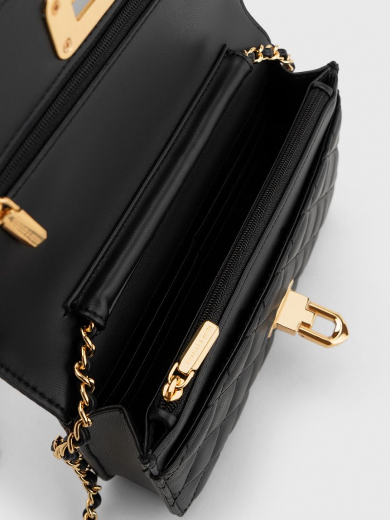 τσάντα clutch Charles And Keith Cressida Καπιτονέ Push-Lock μαυρα | 54186-VJSG