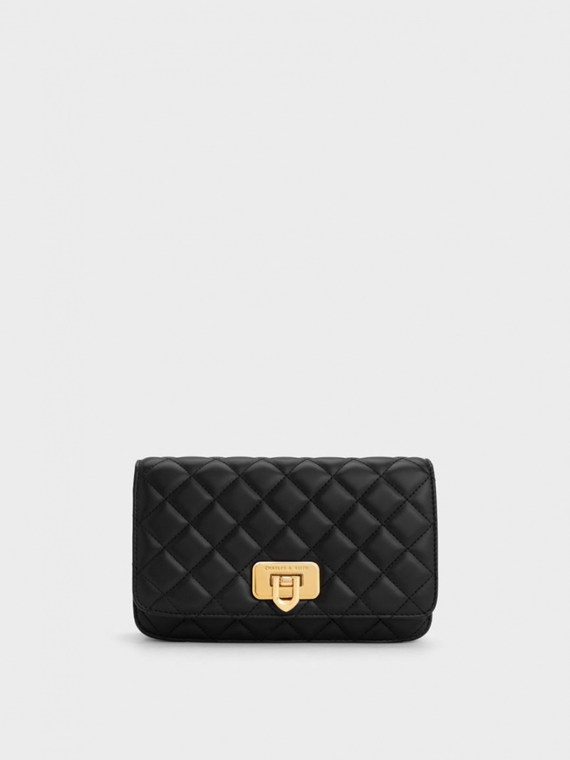τσάντα clutch Charles And Keith Cressida Καπιτονέ Push-Lock μαυρα | 54186-VJSG