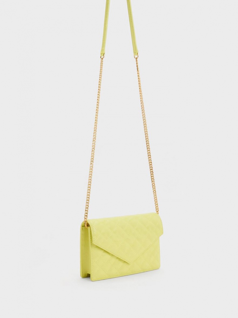 τσάντα clutch Charles And Keith Duo Καπιτονέ Envelope κίτρινα | 10428-PUWR