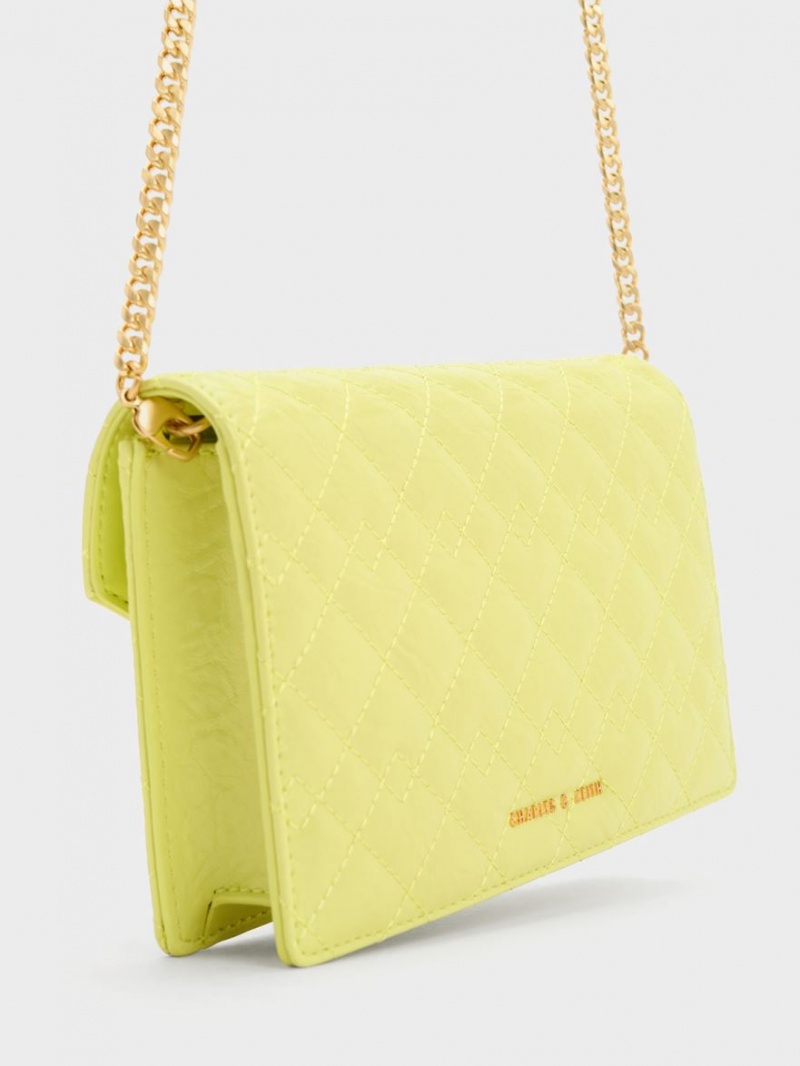 τσάντα clutch Charles And Keith Duo Καπιτονέ Envelope κίτρινα | 10428-PUWR