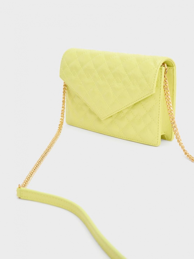 τσάντα clutch Charles And Keith Duo Καπιτονέ Envelope κίτρινα | 10428-PUWR