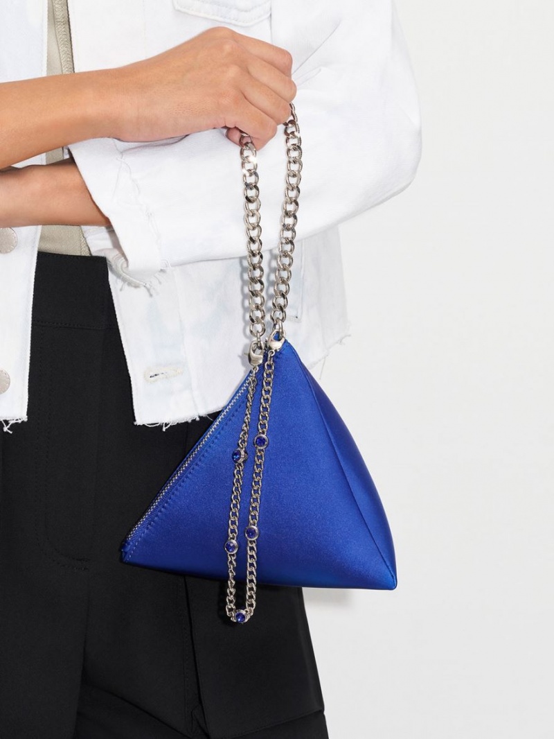τσάντα clutch Charles And Keith Hera Satin Pyramid μπλε | 94062-JIWU