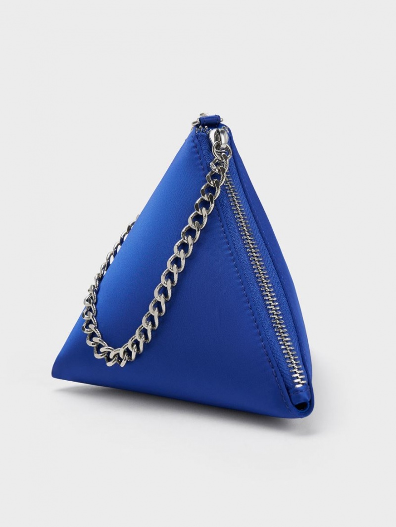 τσάντα clutch Charles And Keith Hera Satin Pyramid μπλε | 94062-JIWU