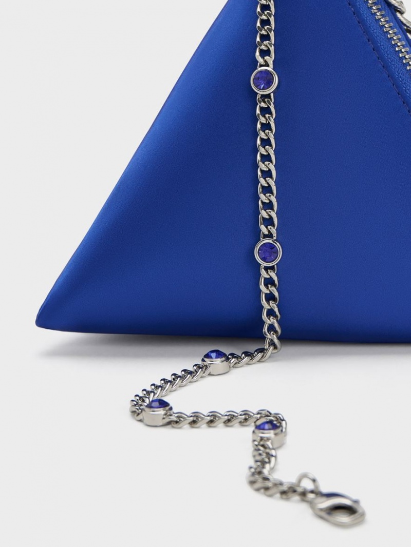 τσάντα clutch Charles And Keith Hera Satin Pyramid μπλε | 94062-JIWU