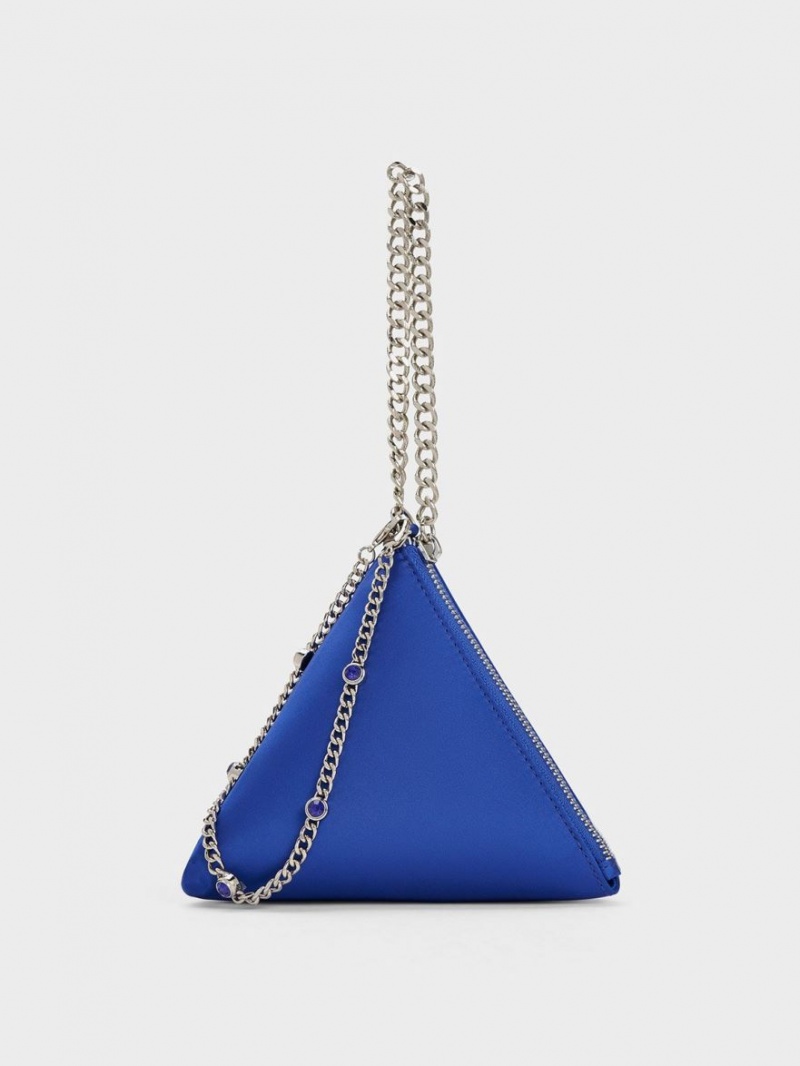 τσάντα clutch Charles And Keith Hera Satin Pyramid μπλε | 94062-JIWU